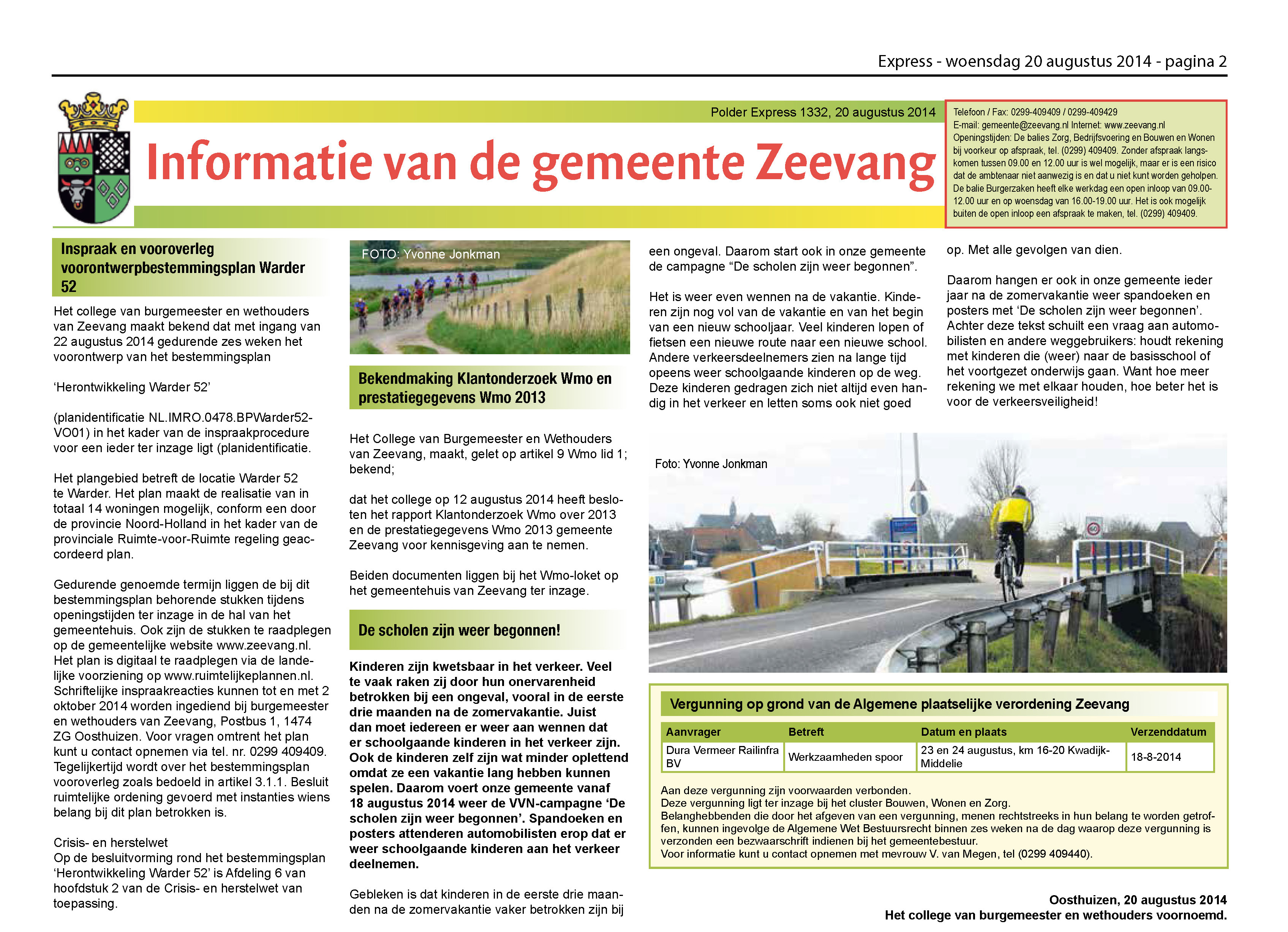 Voorontwerp bestemmingsplan Warder Weide ter inzage