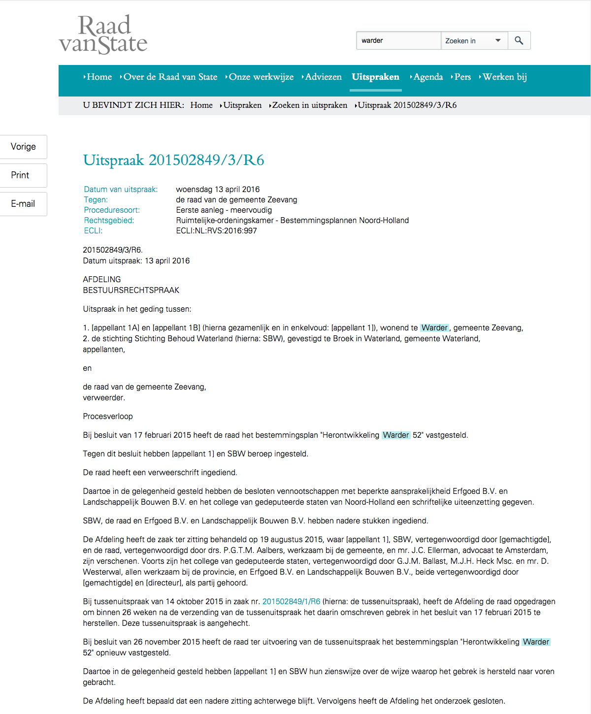 Bestemmingsplan Warder Weide onherroepelijk